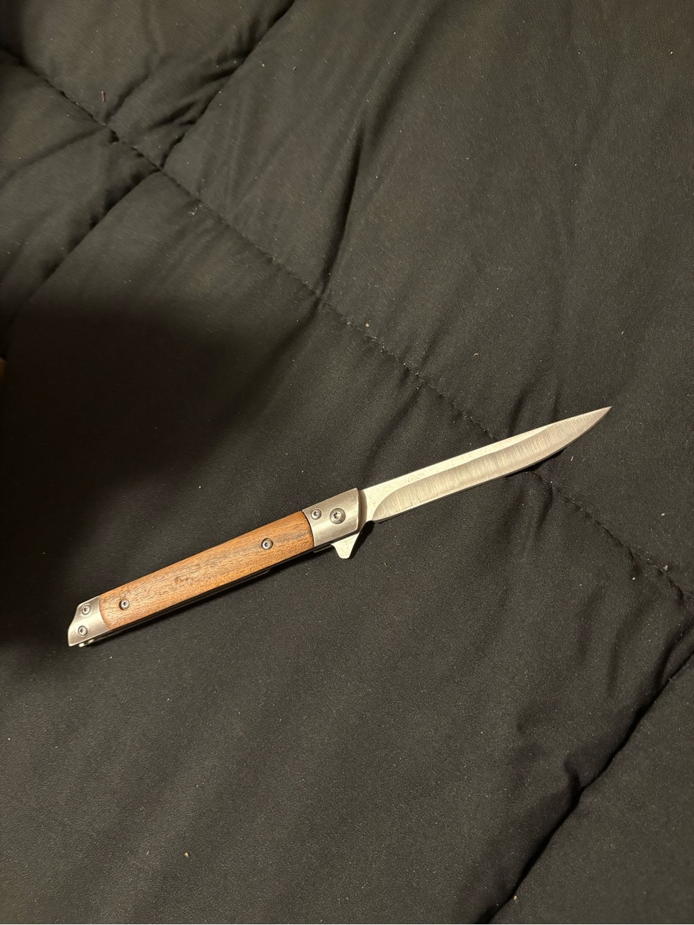 Men's Folding Pocket Knife with Brown Wood Handle and Stainless Blade